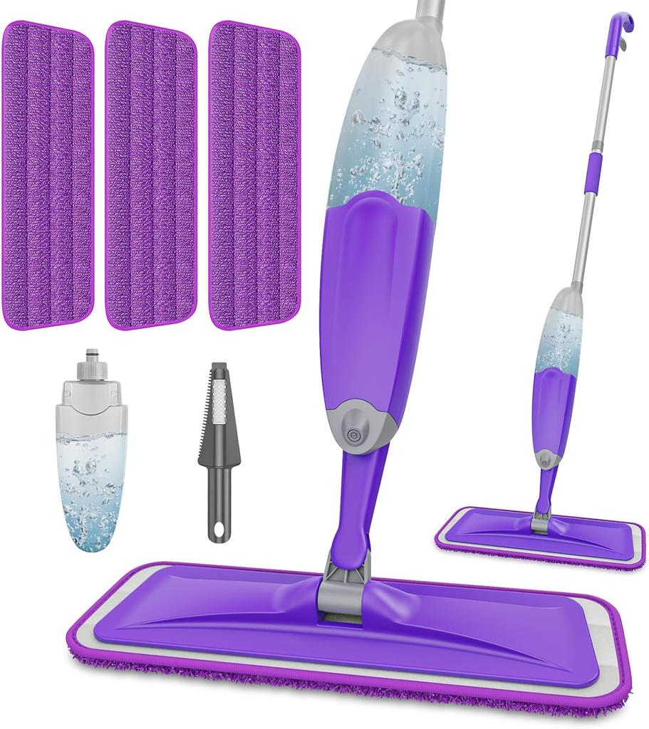 Spray Mops For Floor Cleaning: Wet Mop For Hardwood Tile Wood Laminate Vinyl - 3 Washable Microfiber Pads For Swiffer Powermop - Absorbs Pet Hair Dust