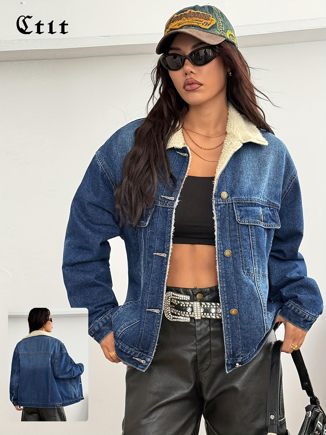 Женская ретро-джинсовая куртка с длинным рукавом, элегантная, стройнящая Medium синий