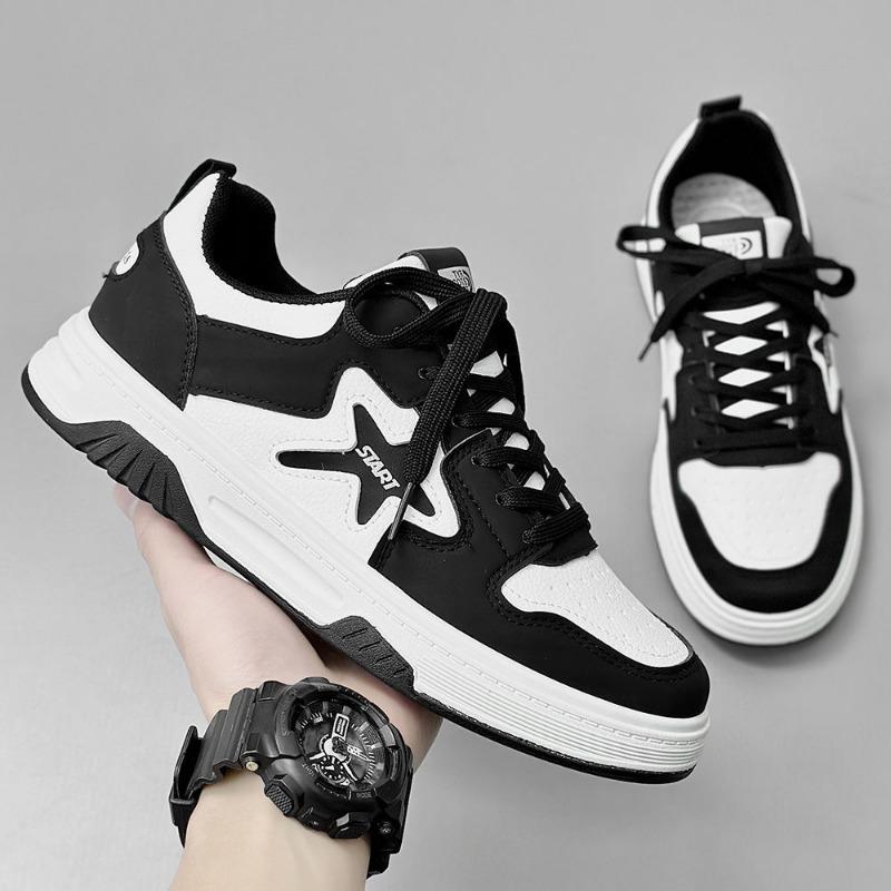 Mens Soft Sole Fashion Versatile Casual Sports Leather Upper Skateboard Shoes
