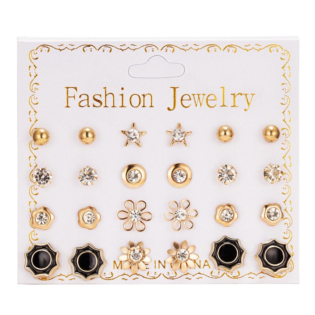 12 Pairs Earrings Rhinestones Women 2019 Ear Stud Jewelry Multiple styles