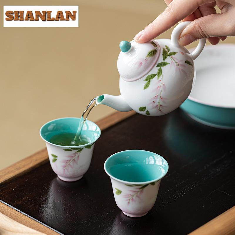 130ml Hand-painted Wisteria Flower Pear-shaped Teapot Antique Tea Infuser Pot Tea Maker Kettle With Ball Hole Teaware Decoration