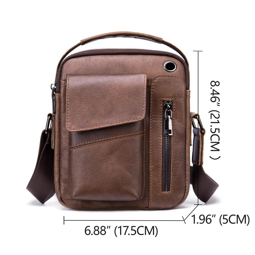 Top Grain Genuine Leather Men's Crossbody Shoulder Bag - Luxury Business & Commute Style