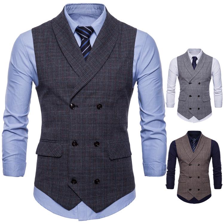 Chaleco de Negocios a Cuadros de Verano para Hombre - Chaqueta sin Mangas Estilo Europeo