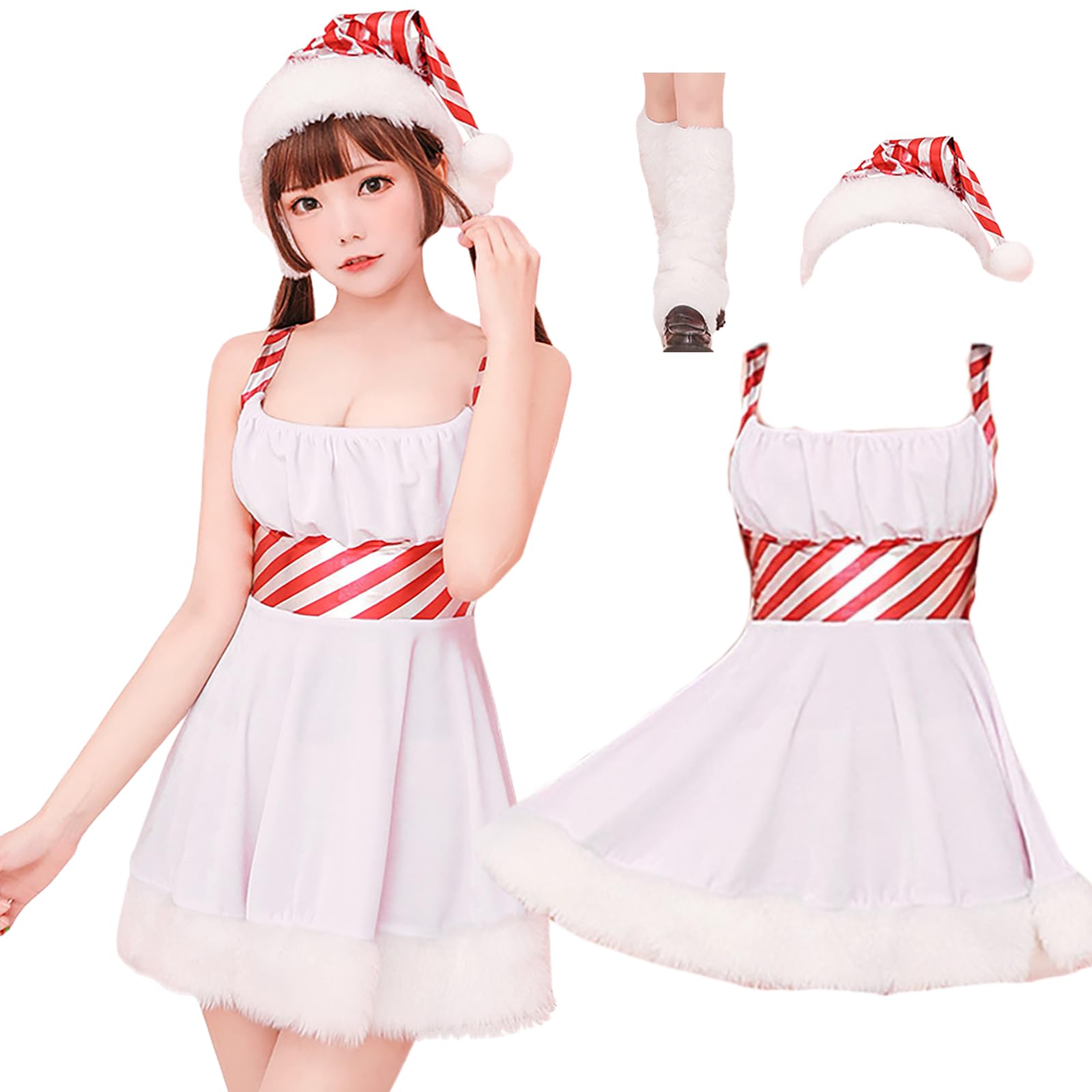 

Milky Time Women s Christmas Santa Cosplay Dress, Striped, White