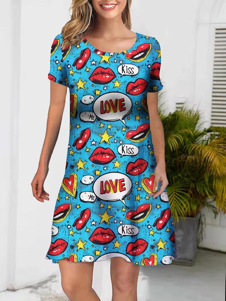Vacation Short Sleeve T-Shirt Dress Women 3D Print Loose Plus Size Beach Dresses