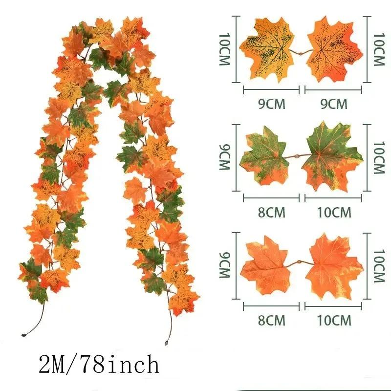 2M Fall Maple Leaves Artificial Garland Fake Plants Autumn Decor Flowers Vine for Thanksgiving Halloween Festivals Wedding Decor