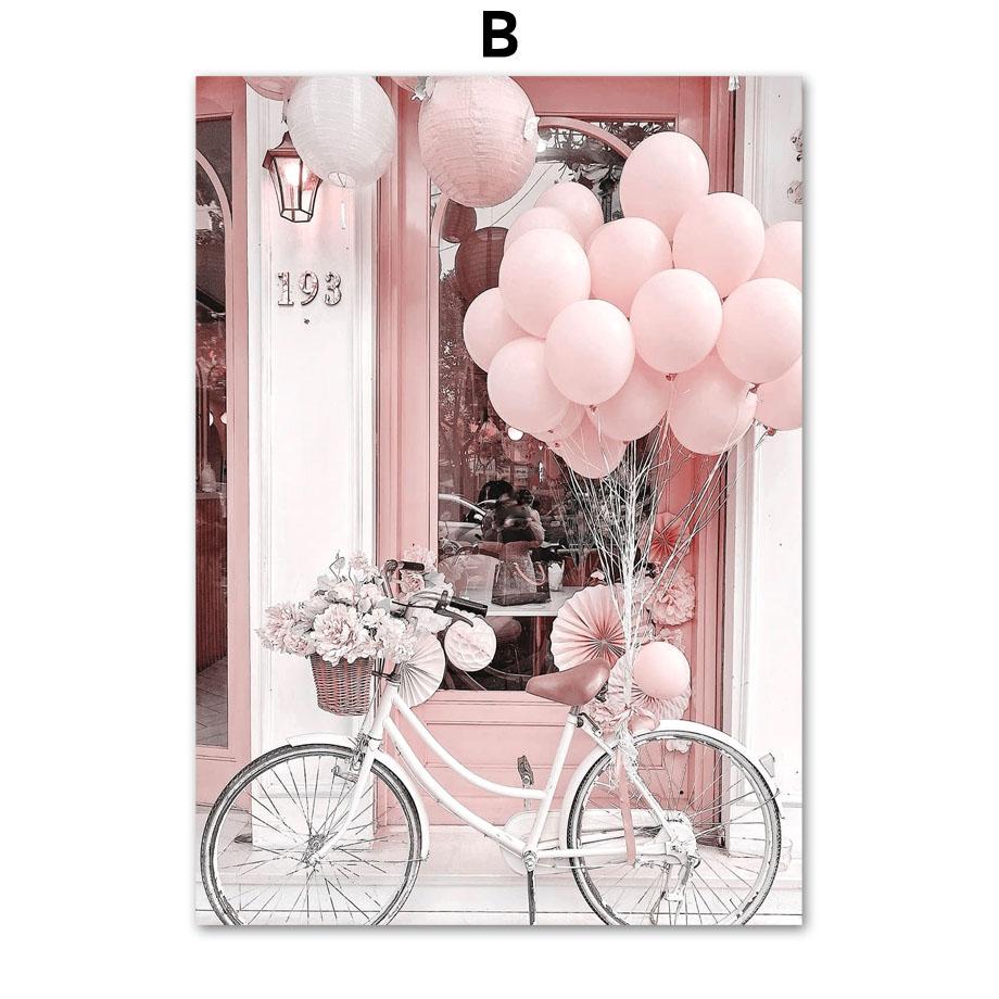 Pink Flower Rose Paris Tower Tram Balloon Wall Art Canvas Painting Nordic Posters And Prints Wall Pictures For Living Room Decor