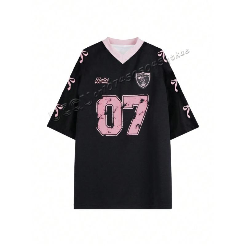 

Women s Y2K V-Neck Number 07 Print Short Sleeve Loose Fit Ballet Style Sports Jersey T-Shirt Graphic Tees Women Tops XL