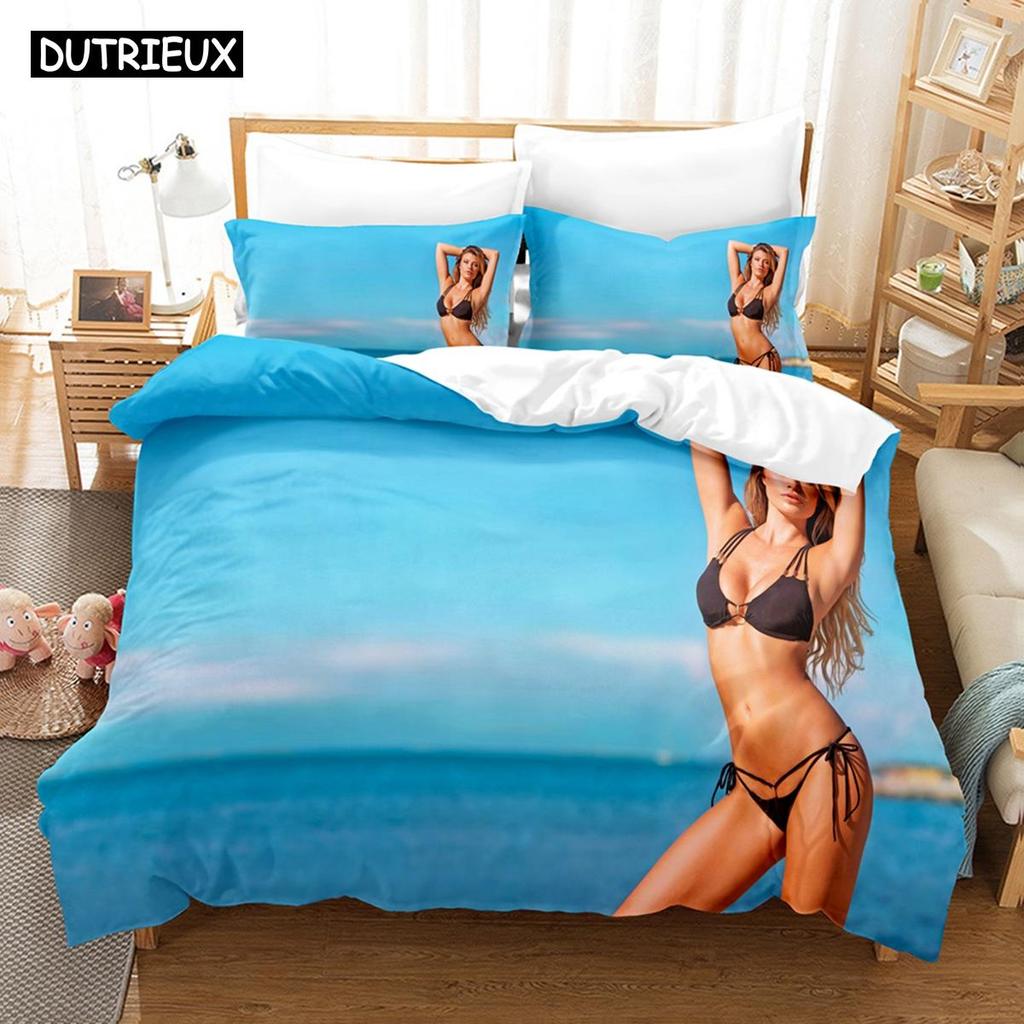 3D Printed Summer Bedding Sexy Bikini Women Bedding Set Down Quilt Cover with Pillowcase Double SIngle KingGift