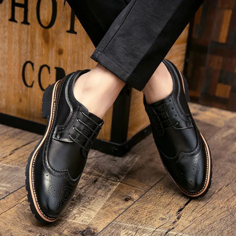 British Men's Leather Shoes Derbies Business Casual Shoes Brogue