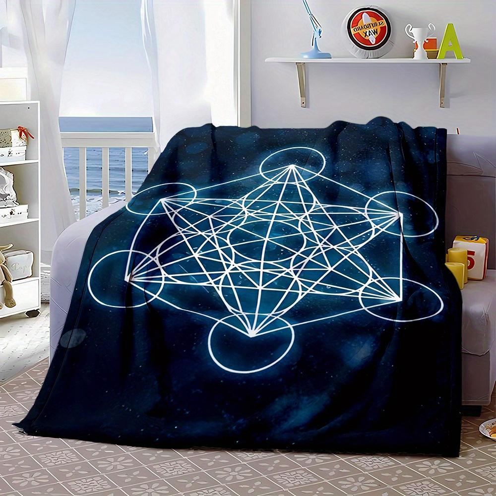 Metatron Cube Geometric Print Flannel Throw Blanket Soft Reversible All Season Office Home Gift