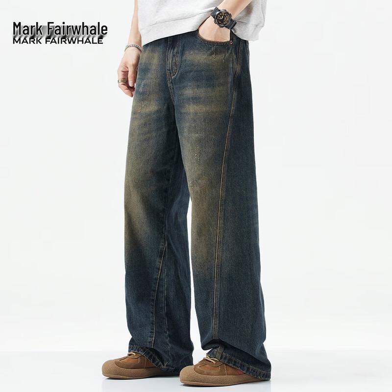 Mark Fairwhale Men's Retro Distressed Loose Straight-Leg Jeans