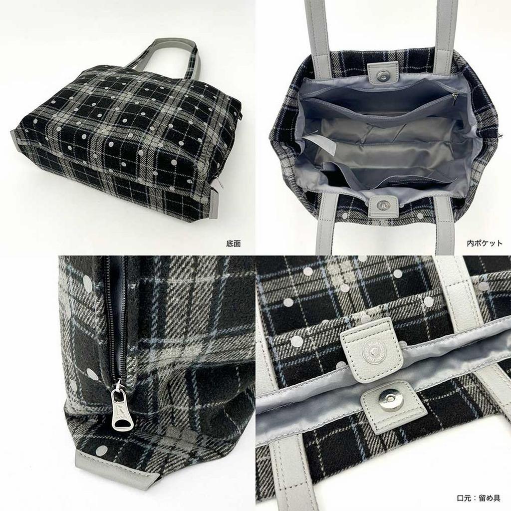 [Rootote] 1337 LT MED Punktkariert-A (01 Schwarz) Horizontale A4-Größe Tragetasche mit Karomuster und Punkten auf beiden Seiten