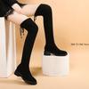Rozciągliwe długie buty ze sztucznego zamszu damskie buty za kolano w stylu Casual, czarny seksowny klub nocny buty na platformie dla kobiet jesień kobiety Bottes