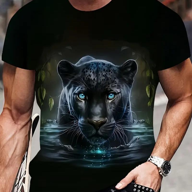 Men's Leopard Print T-shirt Sports Short Sleeved Crew Neck T-shirt for Summer Outdoor Fitness Workout Men's Clothing