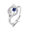 Adjustable Zirconia Ring with Blue Diamond Star Design