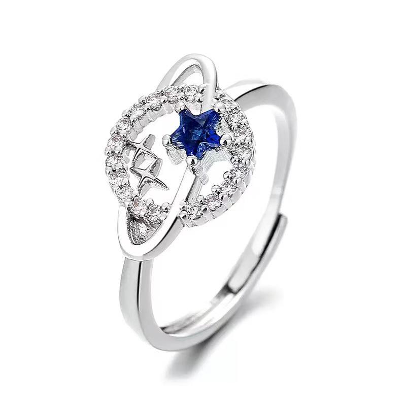 Adjustable Zirconia Ring with Blue Diamond Star Design