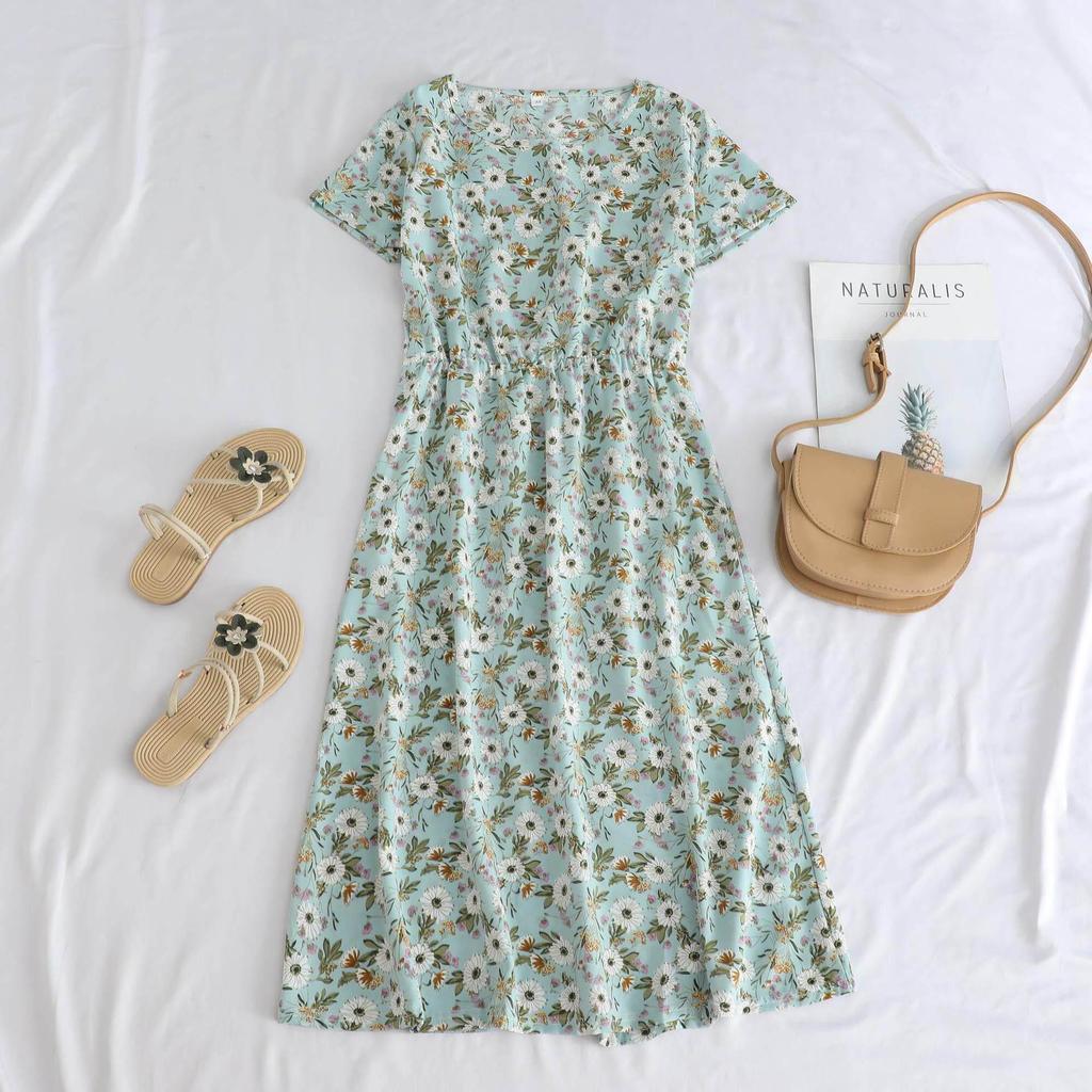 Elegant Mid-Length Short-Sleeved Dress for Middle-Aged and Elderly Women - Fashionable and Age-Reducing