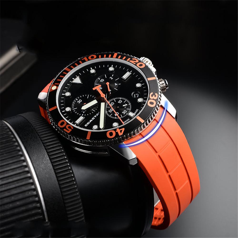 22mm Premium-Grade Rubber Watch Strap Curved End Men Folding Wrist Band Bracelet for MIDO Tissot Seastar T120.407 Watchband