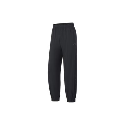 Li Ning Fitness Serie Einfarbig Mittelhoch Kordelzug Gerades Bein Jogginghosen Damen Jogginghosen Schwarz AKLT666-1