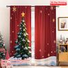 2pcs 2D Flat Printing Merry Christmas Window Curtains Golden Christmas Tree Snowflakes Polyester Fabric Without Electricity