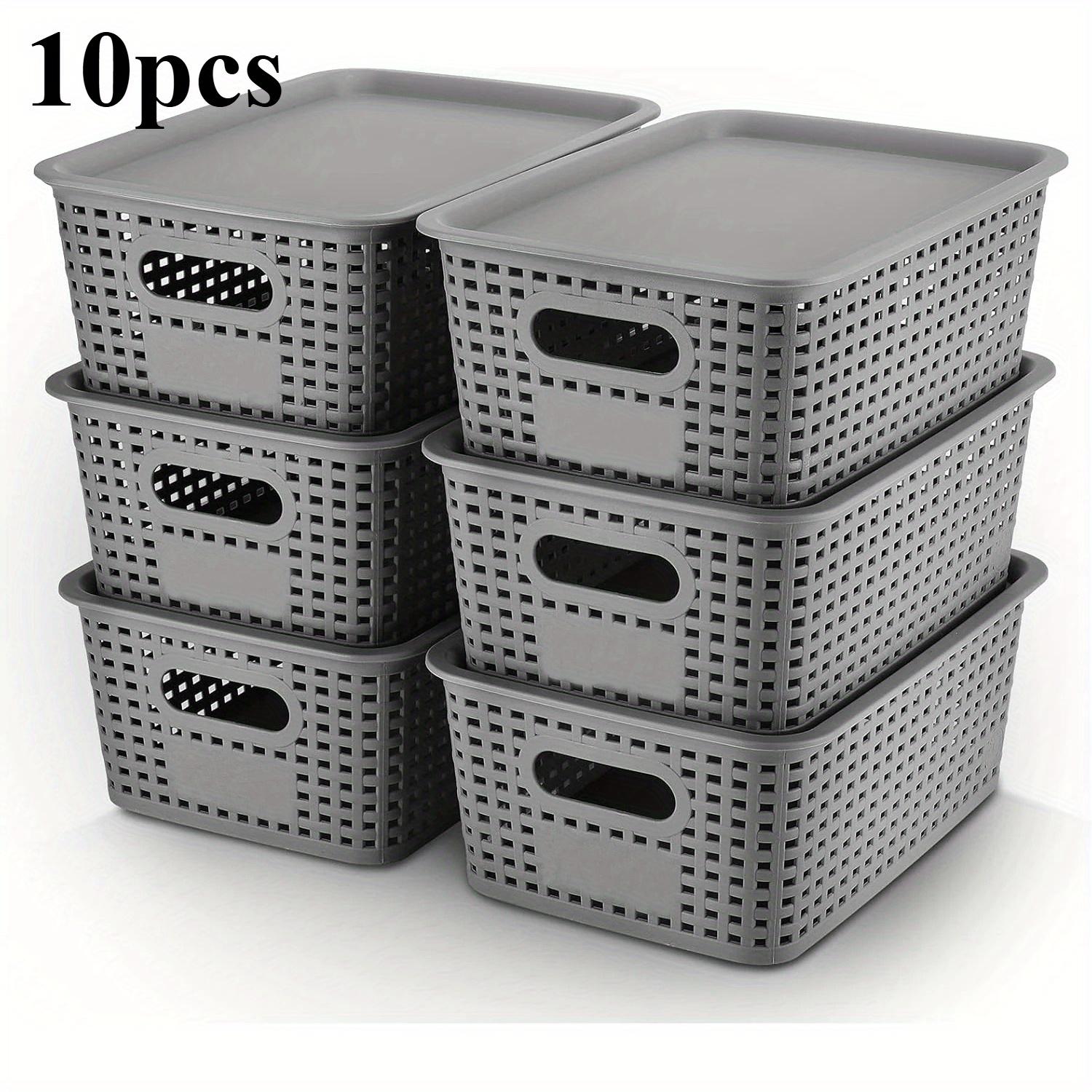 

10pcs Stackable Plastic Storage Baskets with Lids - 10.2x7.2x4.1 Inch Multi-Purpose Organizer for Home/Office, Ventilated Design сірий колір