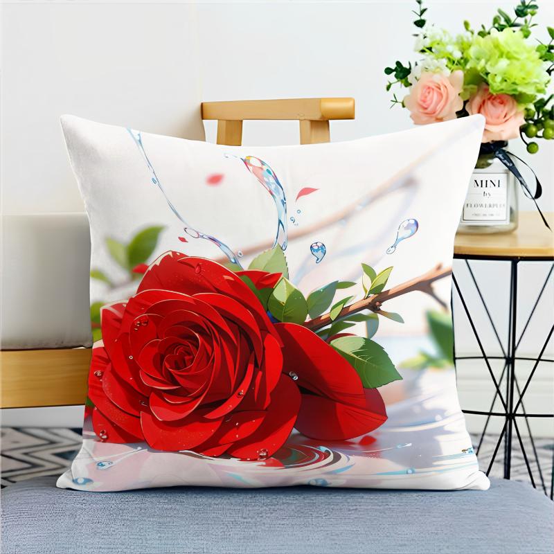 Cartoon Style Rose Pillowcase Dormitory Decoration Office Living Room Home Pillowcase