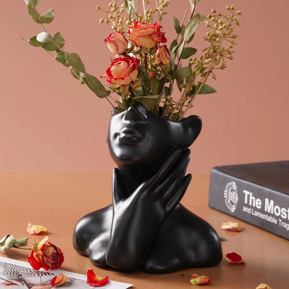 1PC Creative Human Body Art Makeup Brush Holder Modern Abstract Art Bust Flower Vase Pot For Home Vanity Desktop Decor Organizer