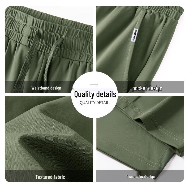 Fingercroxx Men's Ice Silk Cropped Straight-Leg Pants