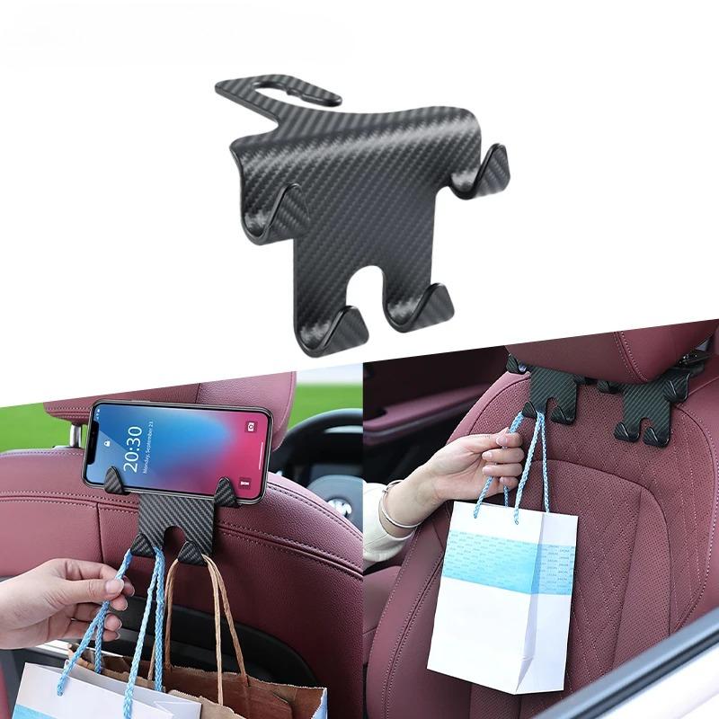 Car Seat Hook & Phone Holder - Multi-purpose ABS Headrest Storage Hook, Interior Accessories Bracket