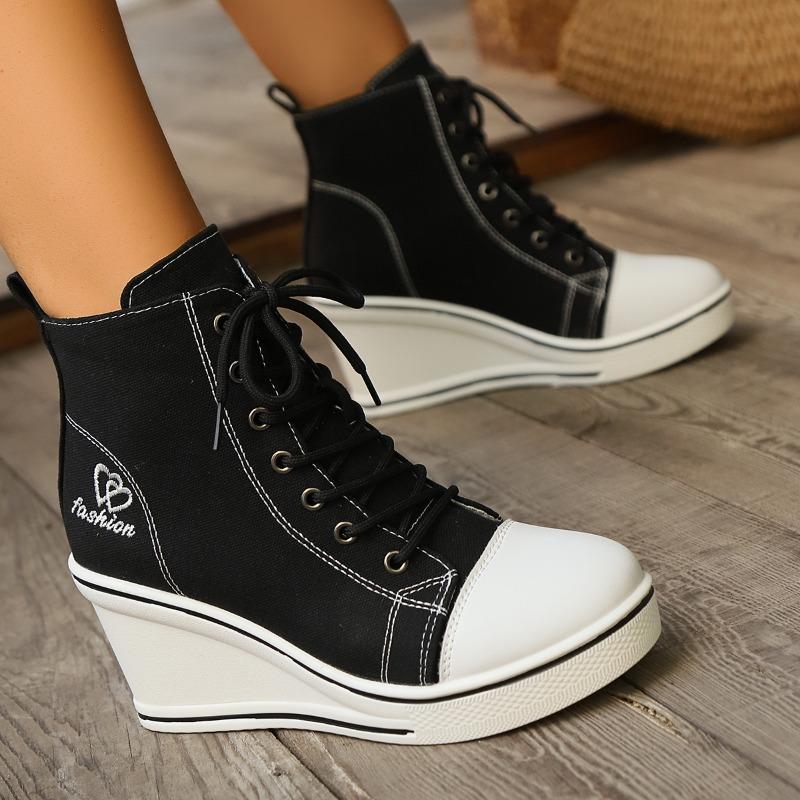 Modische Damen-Ankle-Boots mit dicker Sohle Keilabsatz Canvas-Schuhe 2024 Neuer Stil Schlichter Trend Lässige Mode Winter Walking Klassisch