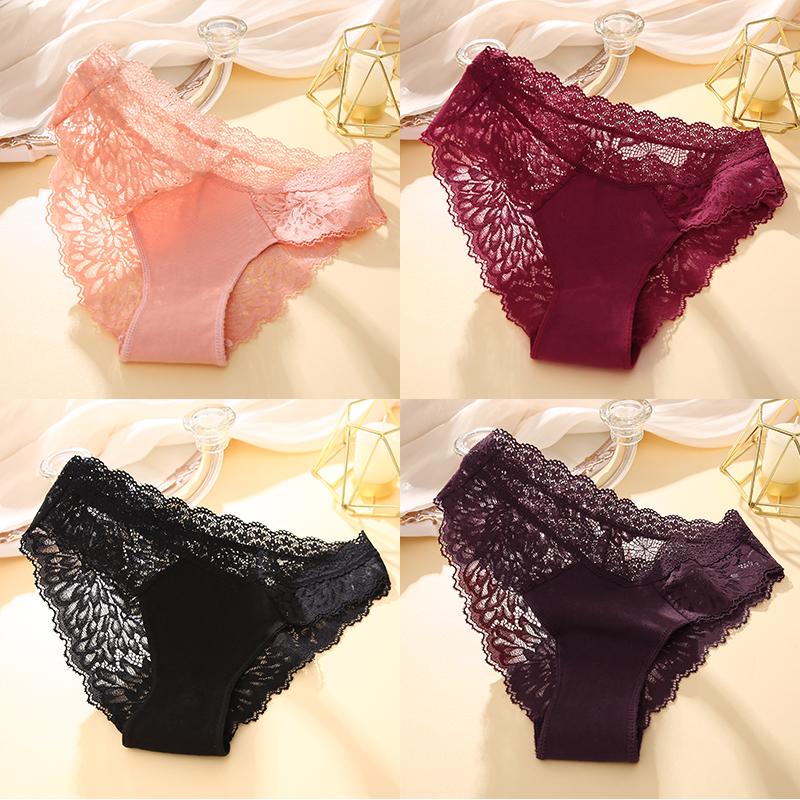 4 Stück/Set Sexy Perspektive Damen Rücken Spitze Höschen Patchwork Unterhosen Ausgehöhlte Dessous Unterwäsche Bequeme Slips