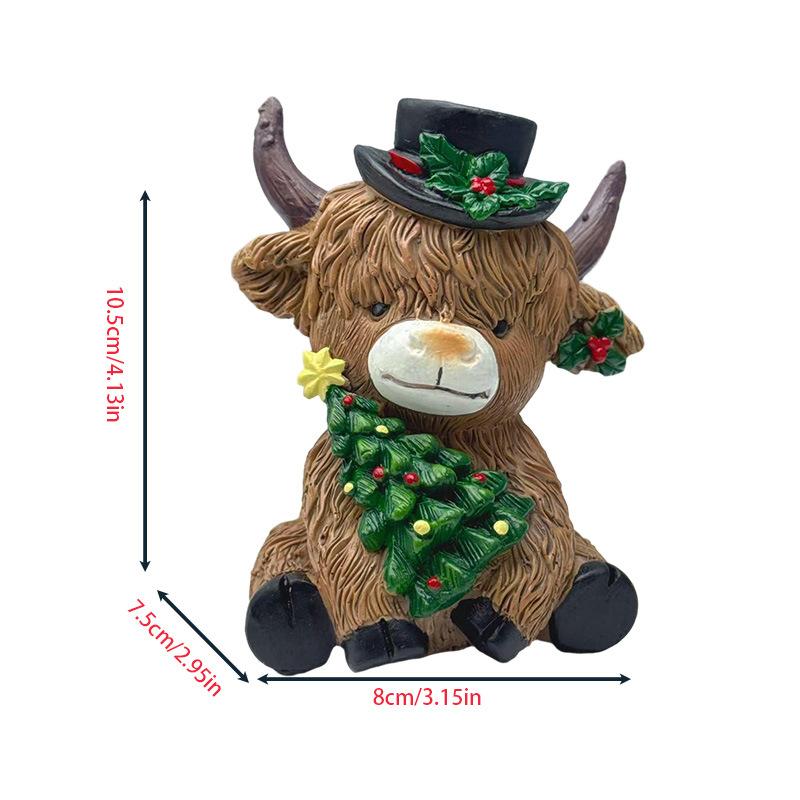 

Christmas Highland Cow Holding Gift Statue for Home Desktop Decoration Item for Office Display Piece A