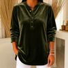 Haut Tunique Velours Femme Coupe Ample Col en V Boutonné Manches Longues