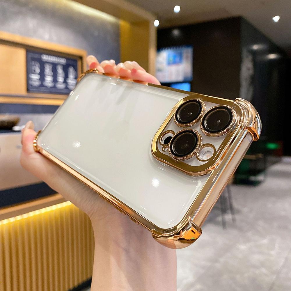 Electroplated Four Corners Anti Drop Transparent Protective Phone Cases for iPhone Huawei Honor OPPO Infinix Itel Tecno