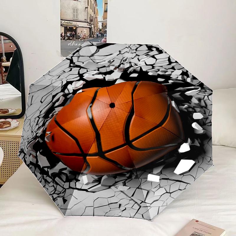 Basketball Pattern Background Umbrella 8-Frame for Travel, Camping, Casual Lightweight Portable Umbrella, Essential for Every Family Holidays Gift