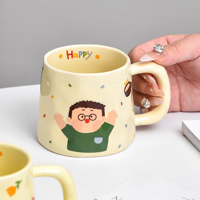 Cartoon Parent Child Cup Parents Milk Breakfast Cup Drinking Water High Temperature Resistance Ceramic Water Cup Household Mug Cute