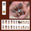 24 Pieces Elegant Checkered Patterned Press on Nail With Delicate Bowknots False Nail Suitable For Fashion Ladies
