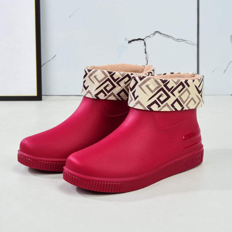 Women's Rain Shoes Low Tube Fashion Water Shoes New Non-slip Rain Boots Durable Kitchen Adult Warm Water Boots Rubber Shoes