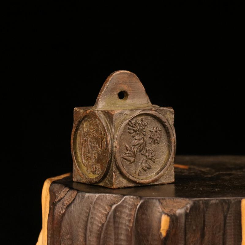 Antique Bronze Seal Lettering Desktop Ornaments Figurine Statue Feng Shui Carving Plum Orchid, Bamboo and Chrysanthemum