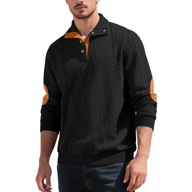 Men's jacquard embroidery Henry autumn and winter loose casual sports stand-up collar buckle trendy sweater