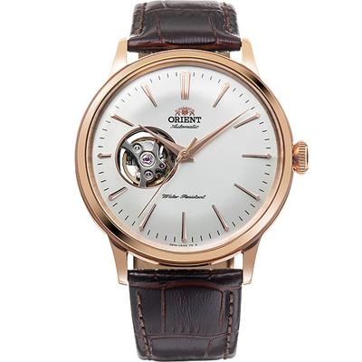 Orient Pánské RN-AG0004S (Orient Classic Semi-Skeleton) Kulaté hodinky Hnědé nerezové analogové