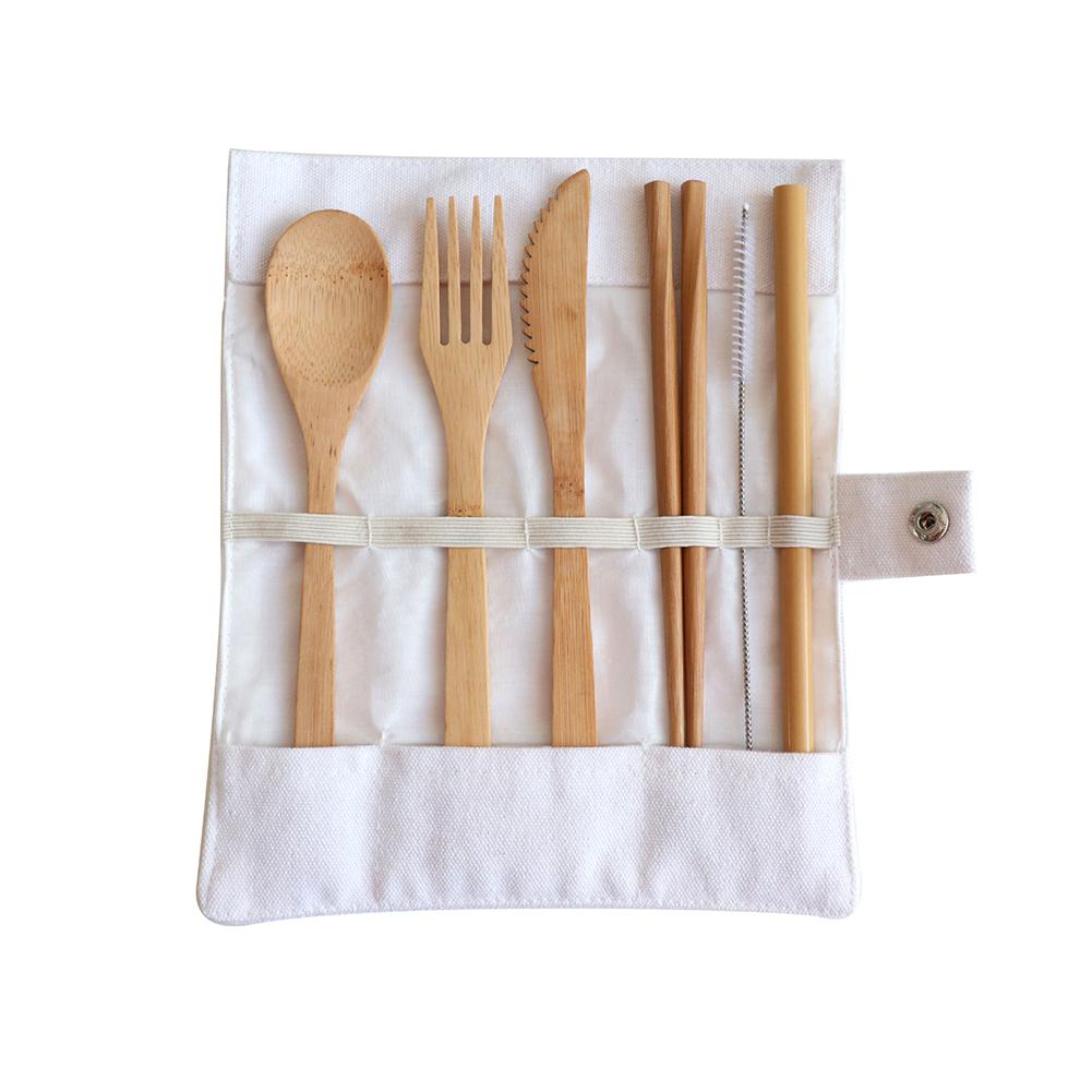 Reusable Bamboo Cutlery Set With Fork Spoon Knife Chopsticks Straw Outdoor Portable Travel Utensils