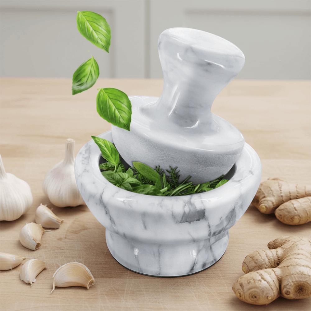 Multi-functional Manual Marble Garlic Mortar Mushroom Pestle Retro Garlic Grinder Household Mini Herbs Grind Bowl Restaurant