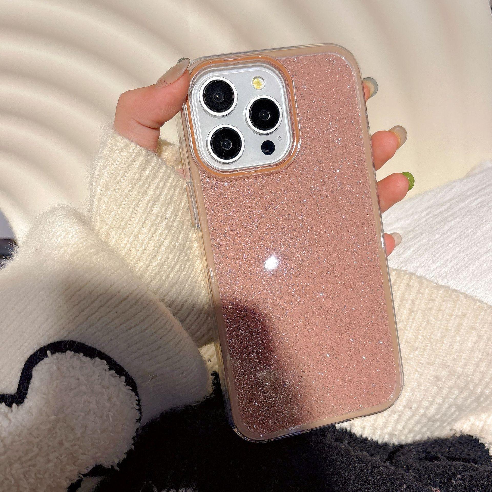 

Простой чехол для мобильного телефона три-в-одном с блестками и однотонным цветом для iPhone 14 Pro, подходит для 13 Apple 16/15 Pro Max, противоударный iphone 11