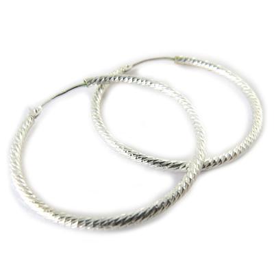 [N7262] - Silver 'Twisted' Hoop Earrings - 30 Mm 2 Mm