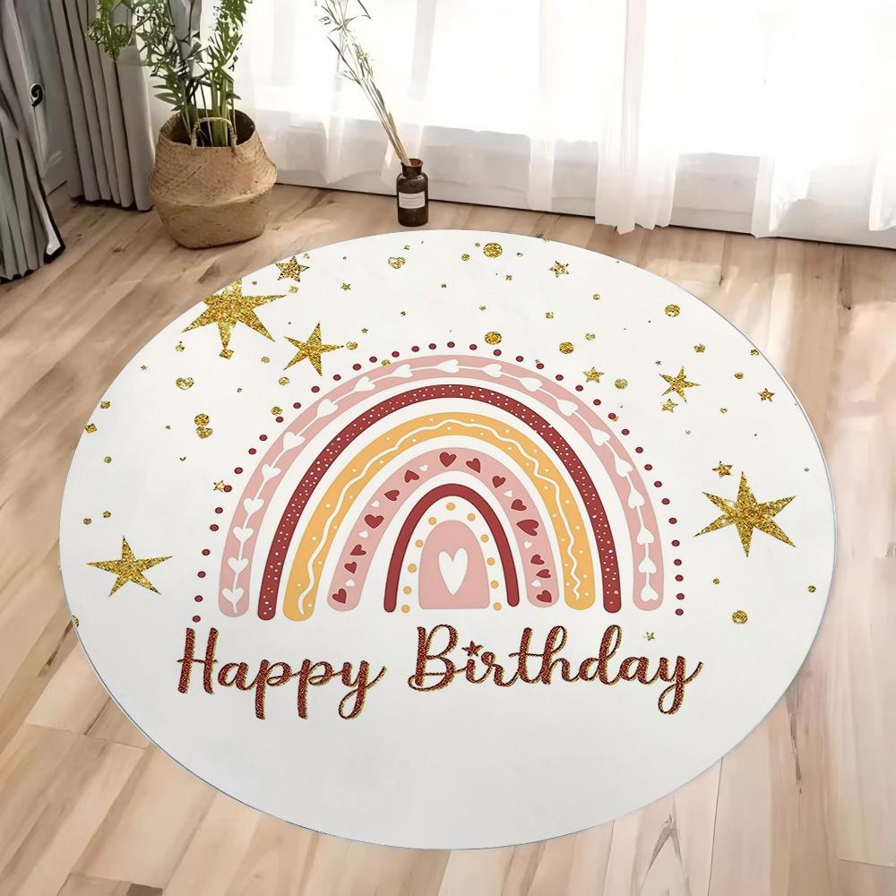 Boho Rainbow Round Rug Floor Mat Non-Slip Machine Washable Flannel Carpet for Home Living Room Kids Playmat Bedroom Floor Mat