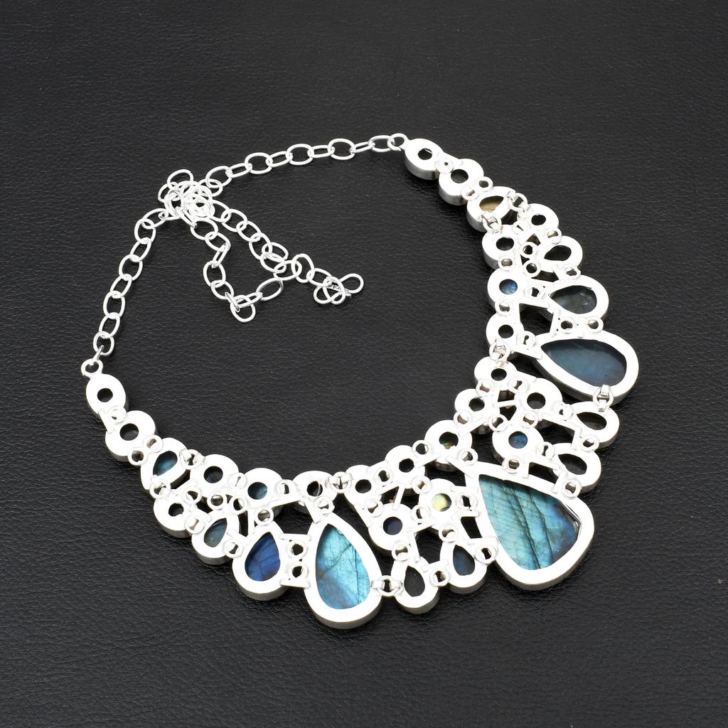 Luxury Large Labradorite Stone Necklace Iridescent Blue Flash Healing Crystal Choker Perfect Anniversary Gift for Her