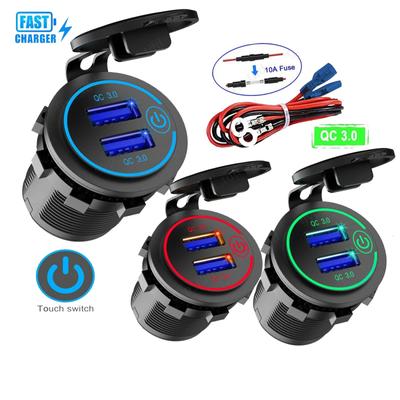 Doppel-USB-Ladebuchse Schnelllade-Steckdosenadapter mit Touch-Schalter Wasserdicht für Auto Motorrad LKW Wohnmobil Boot