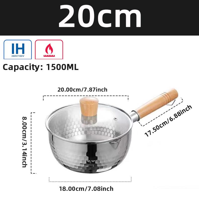 Stainless Steel Snow Flat Pan Japanese Style Wooden Handle Milk Pan Uncoated Household Baby Food Supplement Pot Instant Noodles